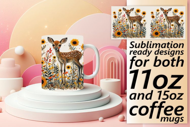 Sublimation Deer Watercolor Mug Wrap Design example image 1