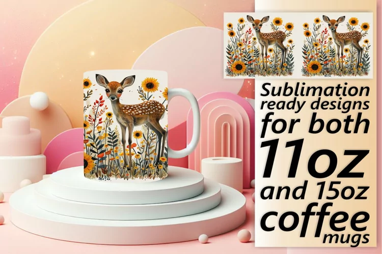 Sublimation Deer Watercolor Mug Wrap Design