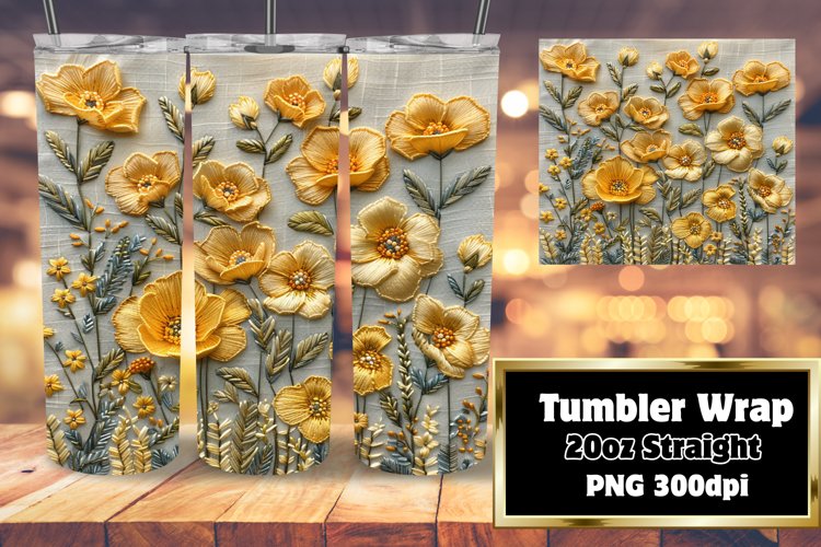 3D Embroidered Flower Pattern Tumbler Wrap - Spring Joy