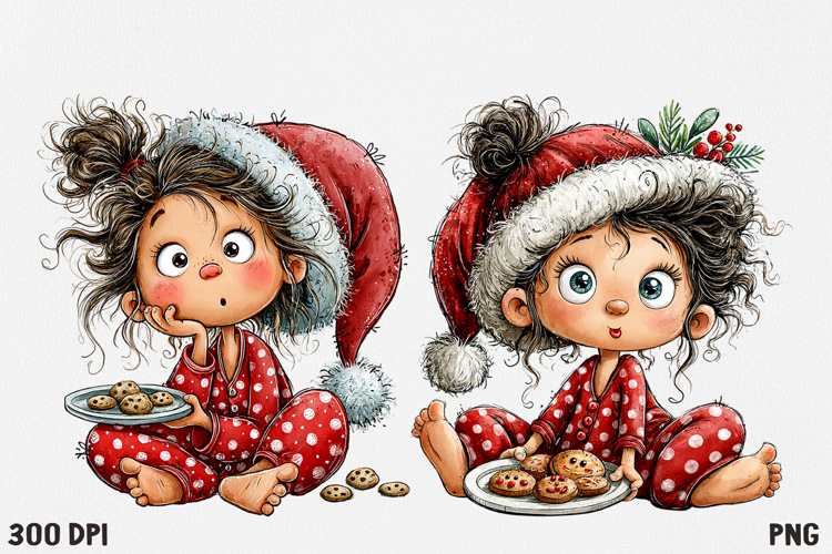 Cute Christmas Girl Clipart PNG, Funny Holiday Girl.