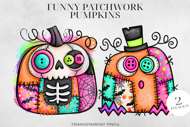 Patchwork Halloween Pumpkin PNG, Stitched Clipart