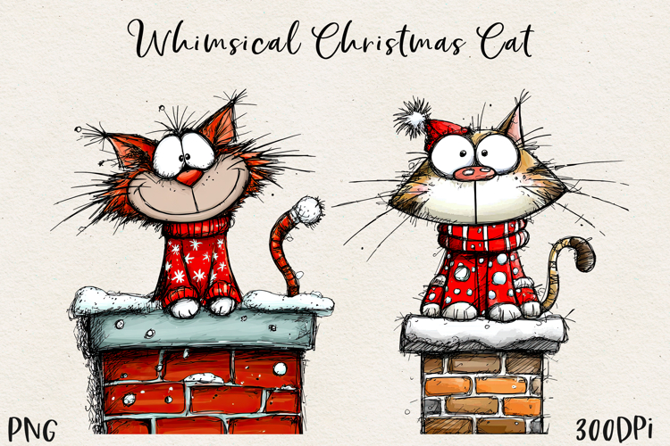 Cute Christmas Cat PNG | Whimsical Holiday Kitty Clipart