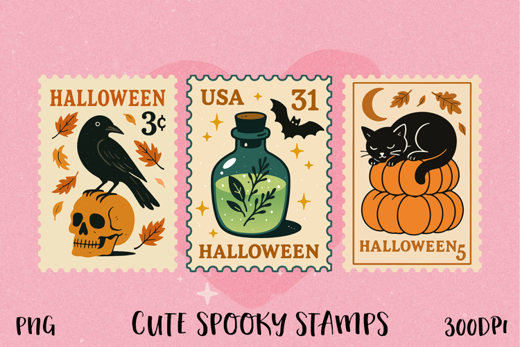 Cute Spooky Halloween Postage Stamp PNG | Sublimation