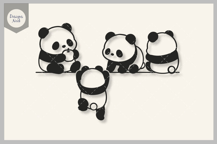 Baby Panda Bears SVG, Climbing Panda Cut File, Kawaii Bear example image 1