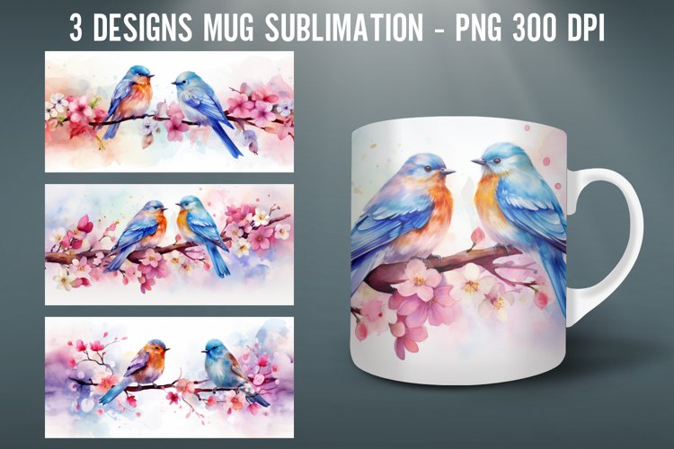 Watercolor Bird Mug Wrap Sublimation Designs|Winter Mug