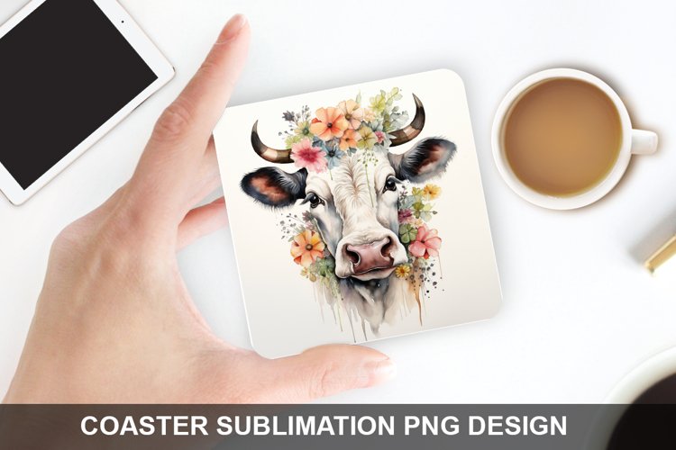 Cow with Flowers - Coaster Sublimation Design