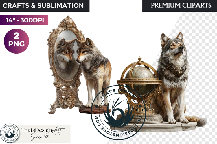 Watercolor Mystic Wolf Fantasy Clipart animal PNG Graphics