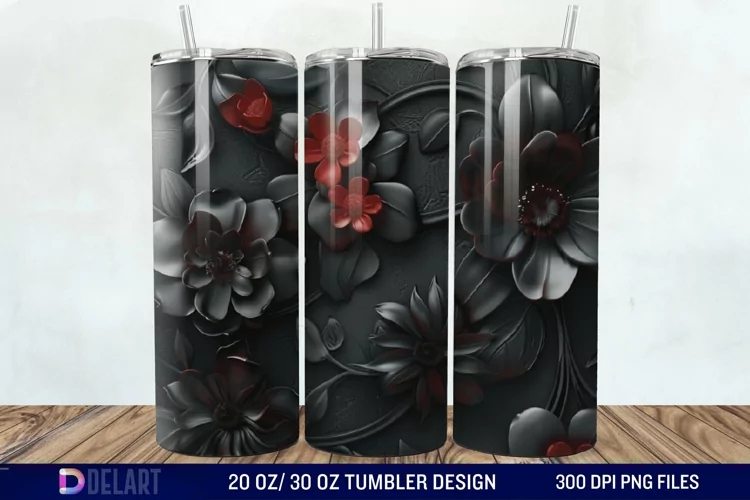 3d Dark floral Tumbler Wrap