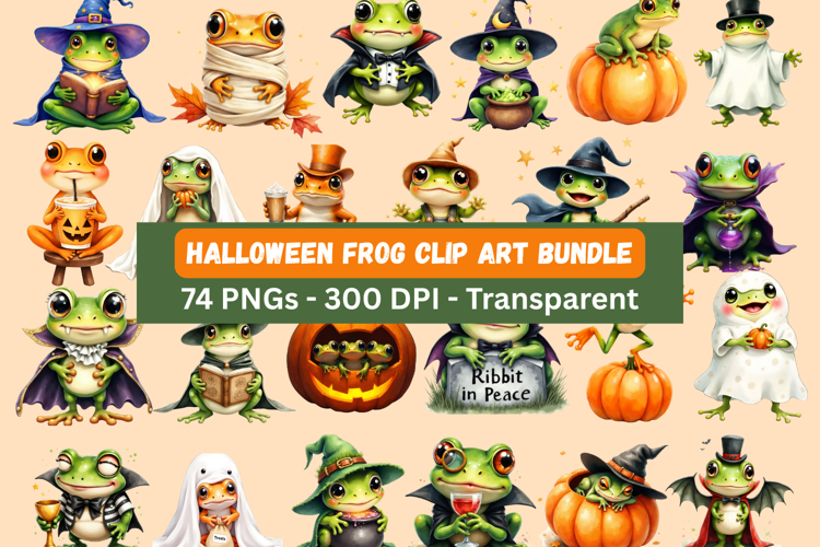 Halloween Frog Clipart Bundle - Cute Spooky Amphibian
