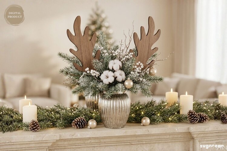 Reindeer Antler Plant Stake Laser Cut | Herb Label | SVG example image 1