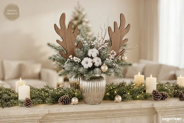 Reindeer Antler Plant Stake Laser Cut | Herb Label | SVG