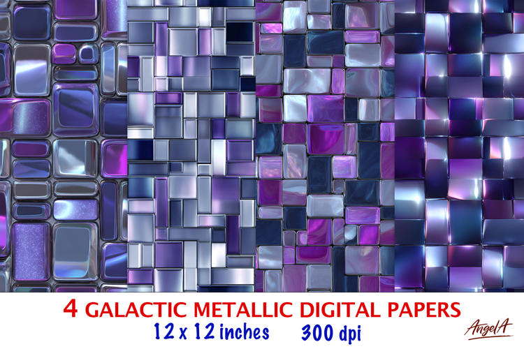 Purple iridescent digital paper, mosaic seamless pattern