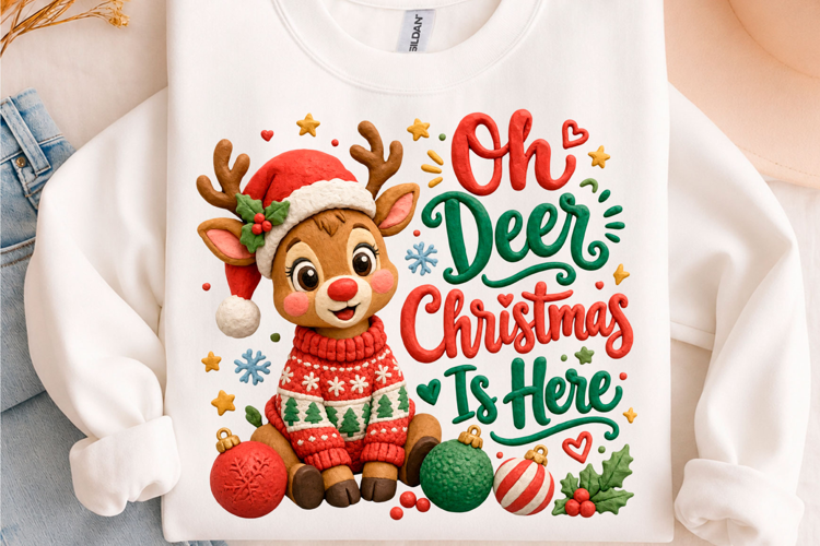 Oh Deer Christmas Cute Reindeer Holiday T-Shirt Design