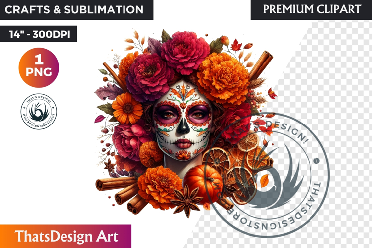 Floral Vibrant la catrina Day of Dead Clipart Sugar skull