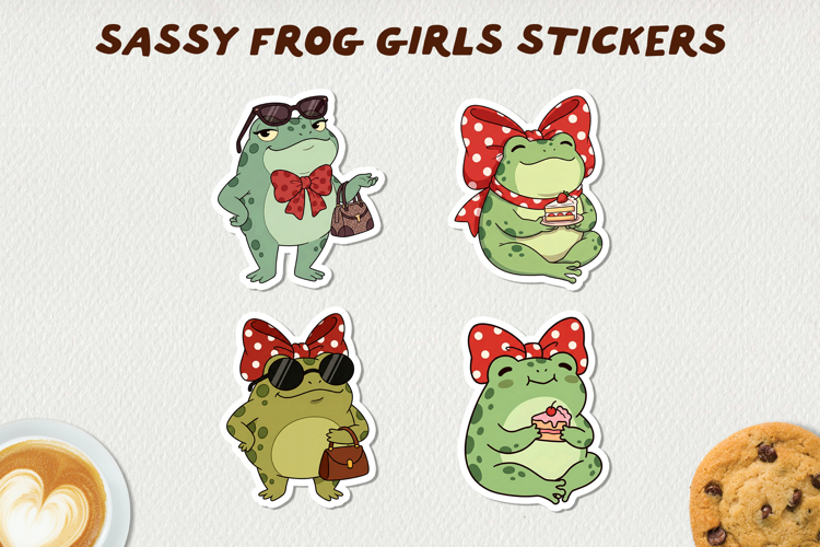 Sassy Frog Girls Stickers PNG Cute Kawaii Frog Clipart
