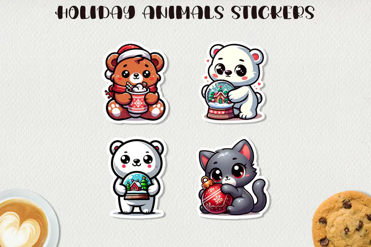 Cute Christmas Animals Stickers Kawaii Holiday Stickers