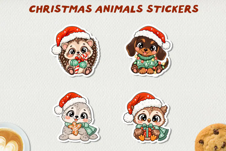 Cute Christmas Animals Printable Stickers.