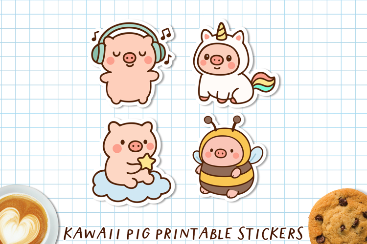 Kawaii Pig Stickers | Cute Cartoon Pigs PNG & Cricut Sheet.