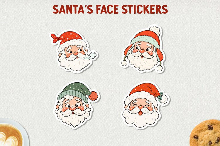 Santa Face Stickers, Cute Christmas Santa Stickers. example image 1