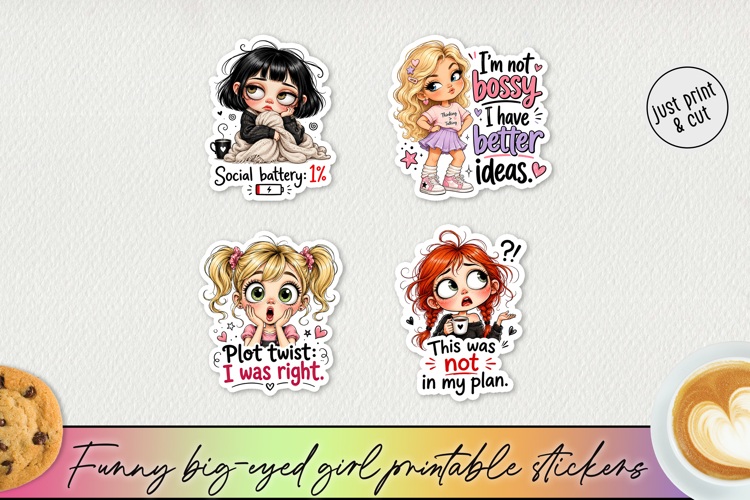 Funny Big-Eyed Girl Stickers PNG