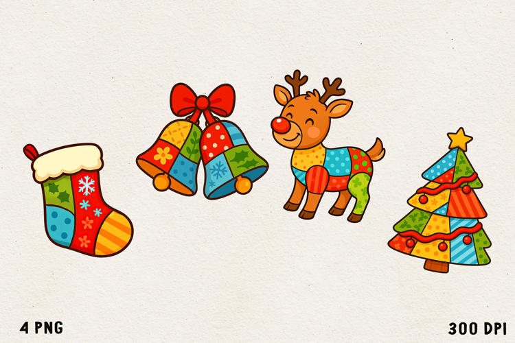 Patchwork Christmas Clipart | Cute Holiday PNG