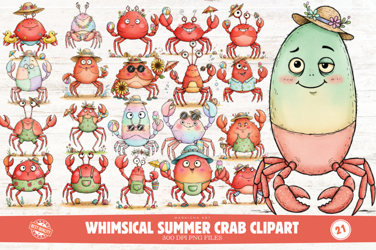 Whimsical Summer Crab Clipart