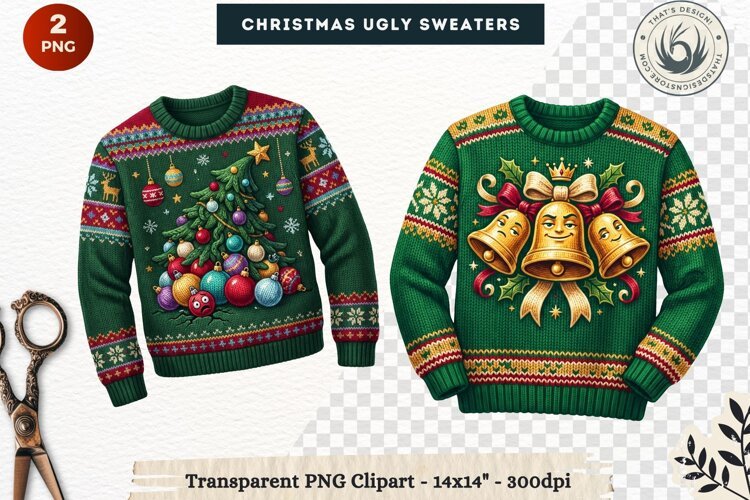 Christmas Ugly Sweaters Clipart Holiday Winter Sweater PNG example image 1