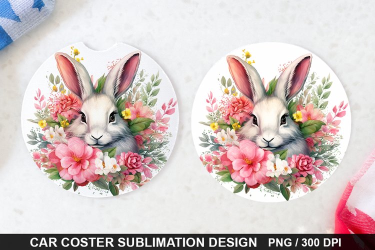 Bouquet And Easter Bunny Flowers -Coaster Sublimation Design