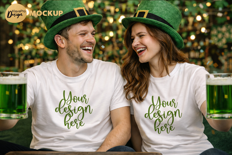 St Patrick Day Couple T Shirt Mockup