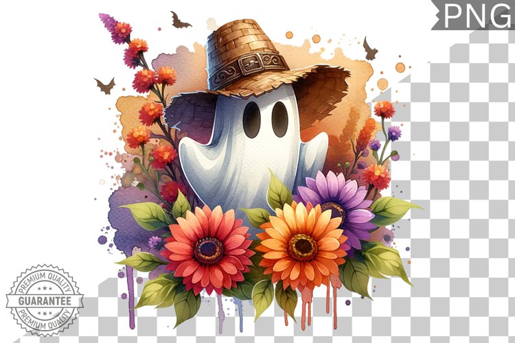 Halloween Ghost And Flowers Sublimation - Halloween Clipart