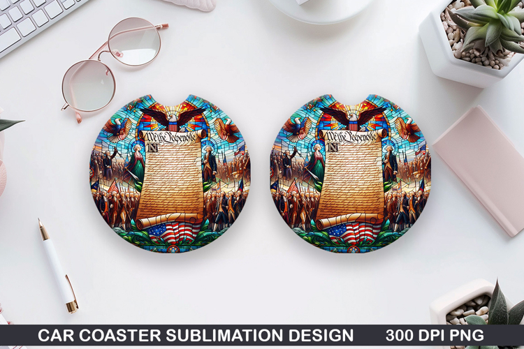 Car Coaster Sublimation| 4th Of July Coaster PNG Design