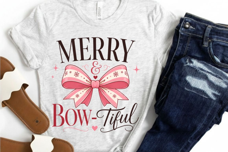 Merry and Bowtiful PNG Sublimation Design - Pastel Pink