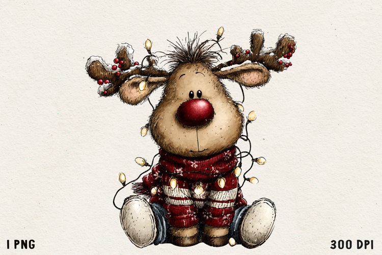 Cute Whimsical Christmas Reindeer Clipart Holiday PNG