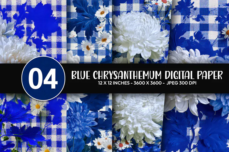 Blue Chrysanthemum Digital Paper
