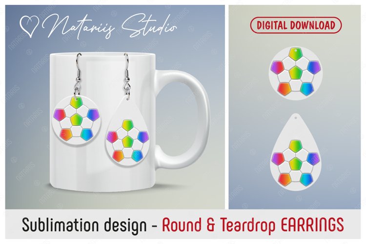 Soccer Rainbow - Round & Teardrop EARRINGS Design.