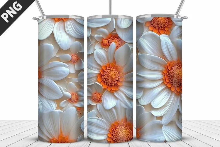 3D Daisy Flowers 20oz Tumbler Wrap | Sublimation Design