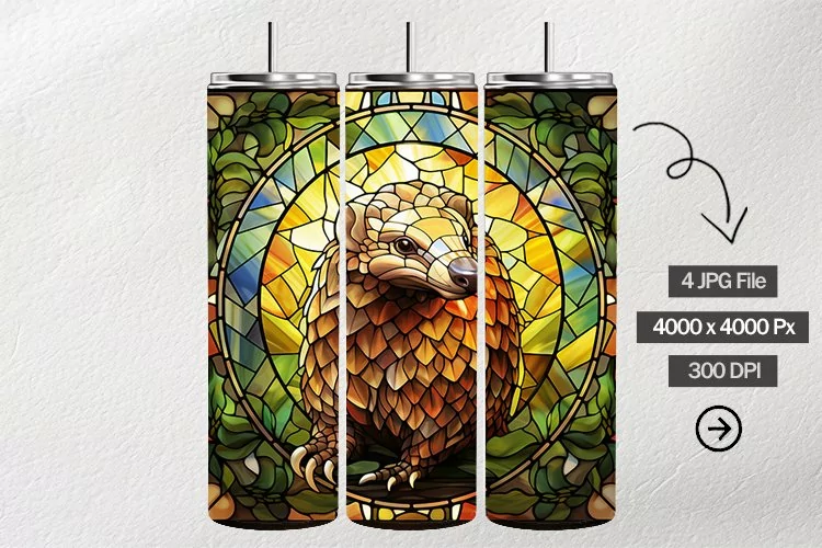 Pangolins Stained Glass Square Coaster - 4 Variation