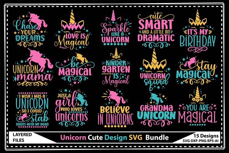 Unicorn Cute Design SVG Bundle