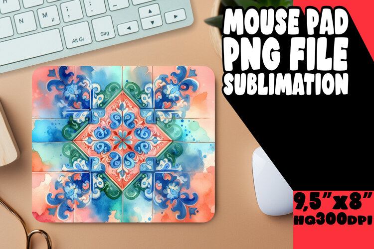 Bright Desk Pad Sublimation Design, Watercolor Patter example image 1