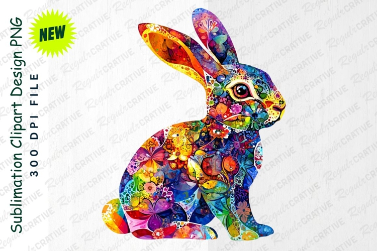 Colorful Floral Patterned Easter Rabbit Clipart