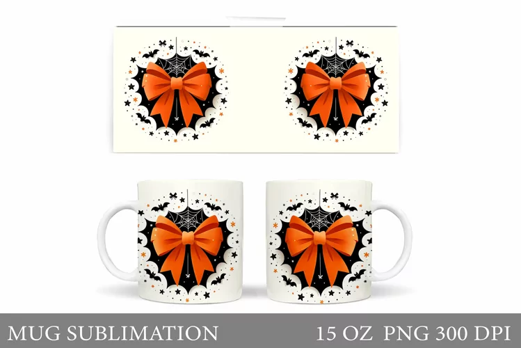 Halloween Bow Mug Sublimation. Halloween Mug Design