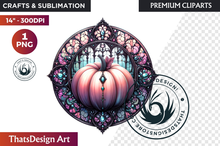 Halloween Gothic stained Glass Pumpkin Clipart
