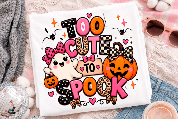 Too Cute To Spook Halloween Ghost Pumpkin T-Shirt Design