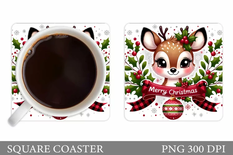 Christmas Deer Coaster Design. Christmas Coaster Sublimation