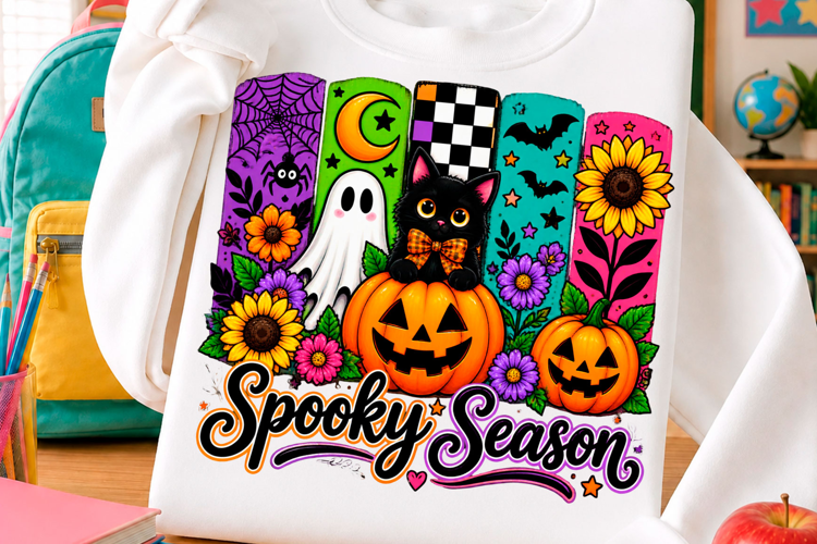 Spooky season pumpkin black cat Halloween t shirt design