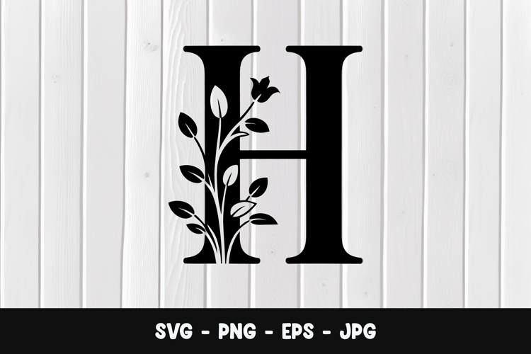 Floral Letter H Monogram SVG, PNG