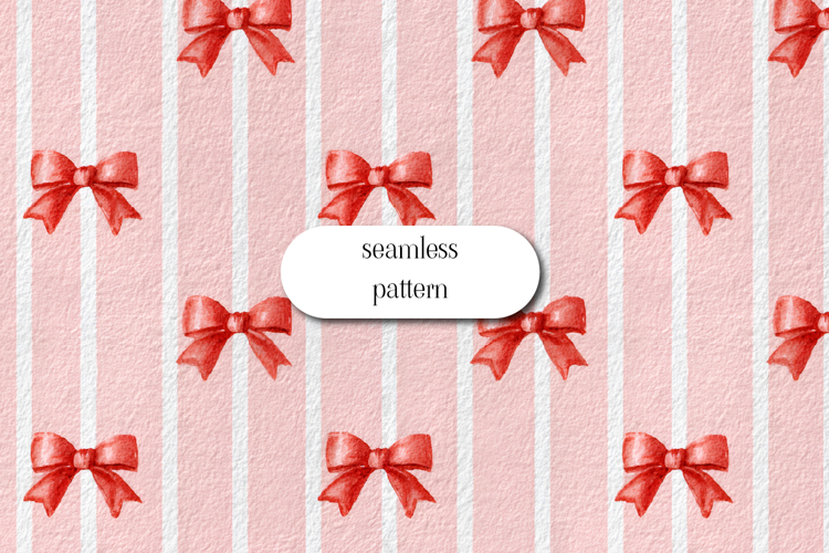 Watercolor Red Ribbon Bow Seamless Pattern on Pink