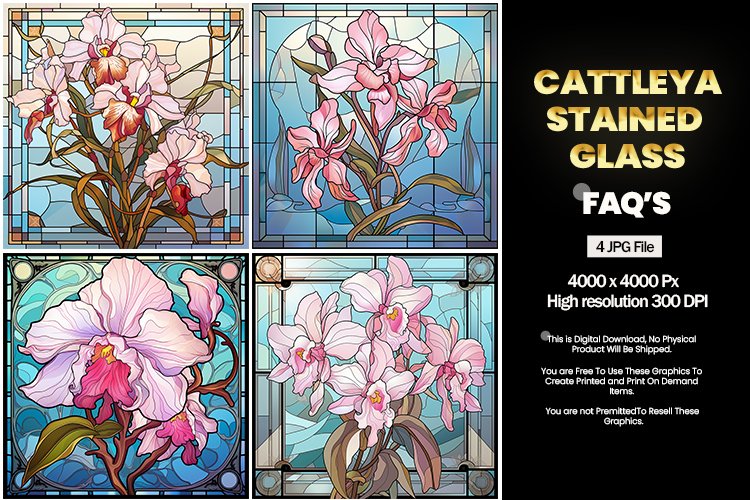Stained Glass Cattleya Square Coaster - 04 Variations example image 1