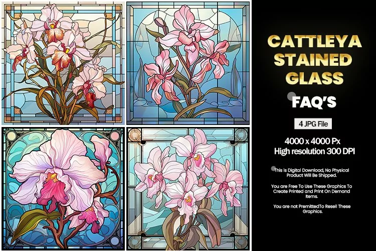 Stained Glass Cattleya Square Coaster - 04 Variations