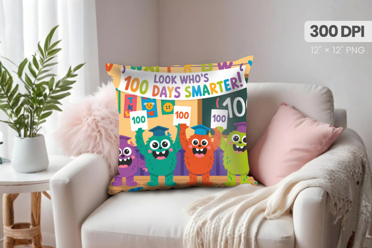 100 days of school Pillow Design, Teacher PNG Sublimation